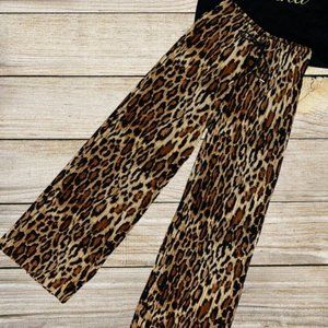 Animal Print Wide Leg Pleat Pants